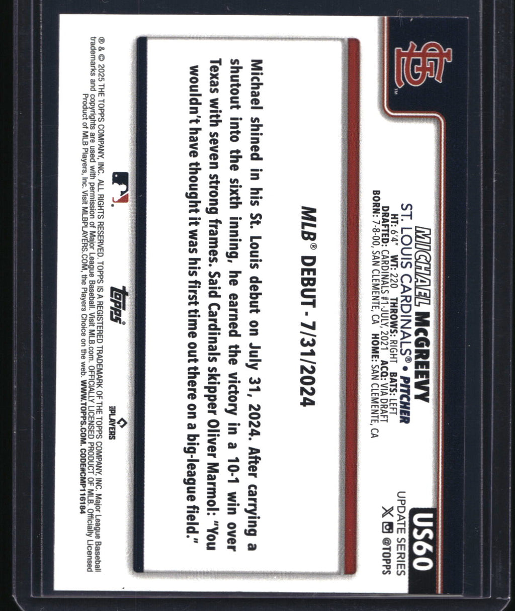 2025 Topps Update #US60 Michael McGreevy Sandglitter