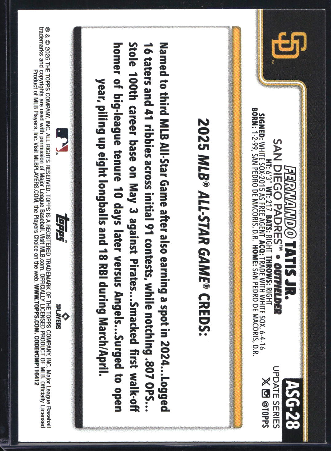 2025 Topps Update #ASG-28 Fernando Tatis Jr. 2025 All-Star Game Pink Foil
