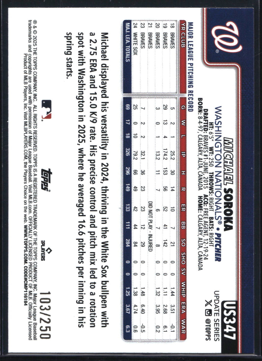 2025 Topps Update #US347 Michael Soroka Purple Rainbow Foil #/250