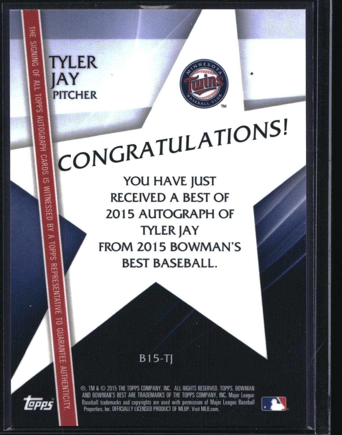 2015 Bowman's Best #B15-TJ Tyler Jay Best of 2015 Autographs