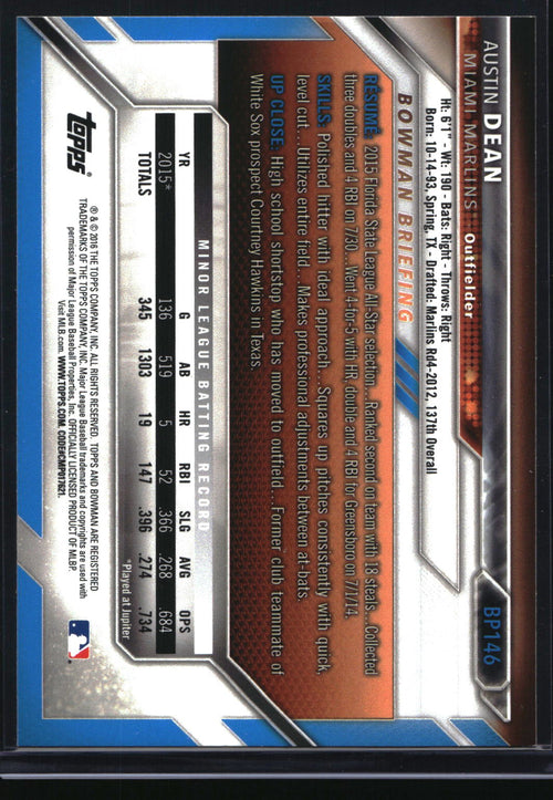 2016 Bowman #BP146 Austin Dean Prospects Yellow