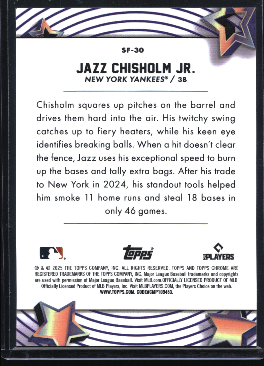 2025 Topps Chrome Cosmic #SF-30 Jazz Chisholm Jr. Starfractor