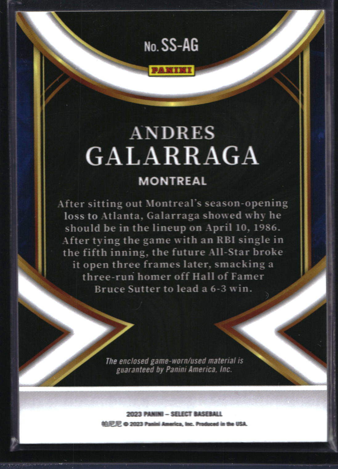 2023 Panini Select #SS-AG Andres Galarraga Select Swatches