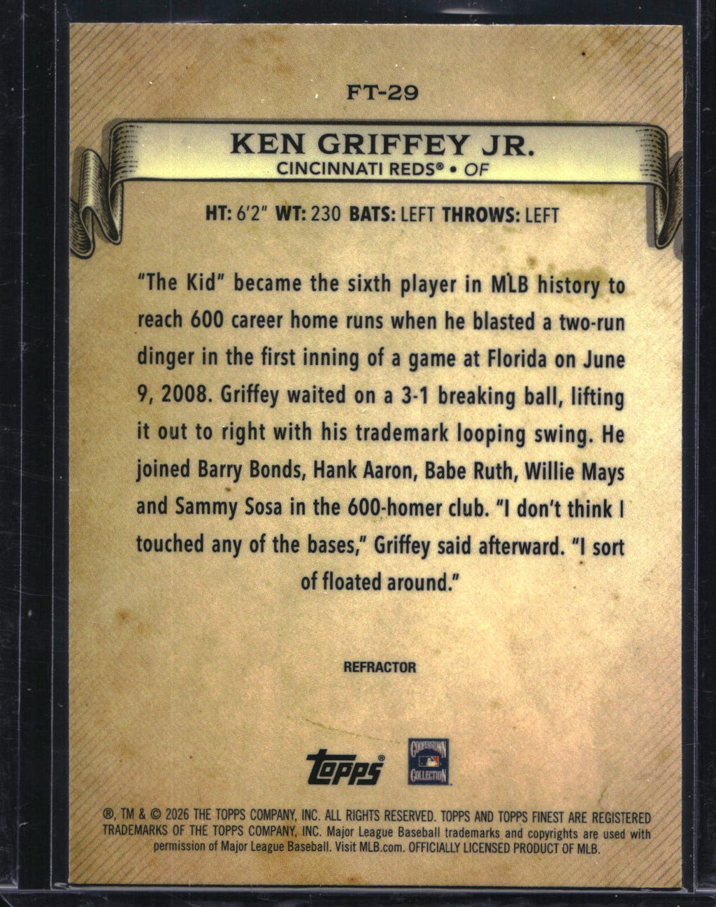 2026 Finest #FT-29 Ken Griffey Jr. Finest Timelines Refractor