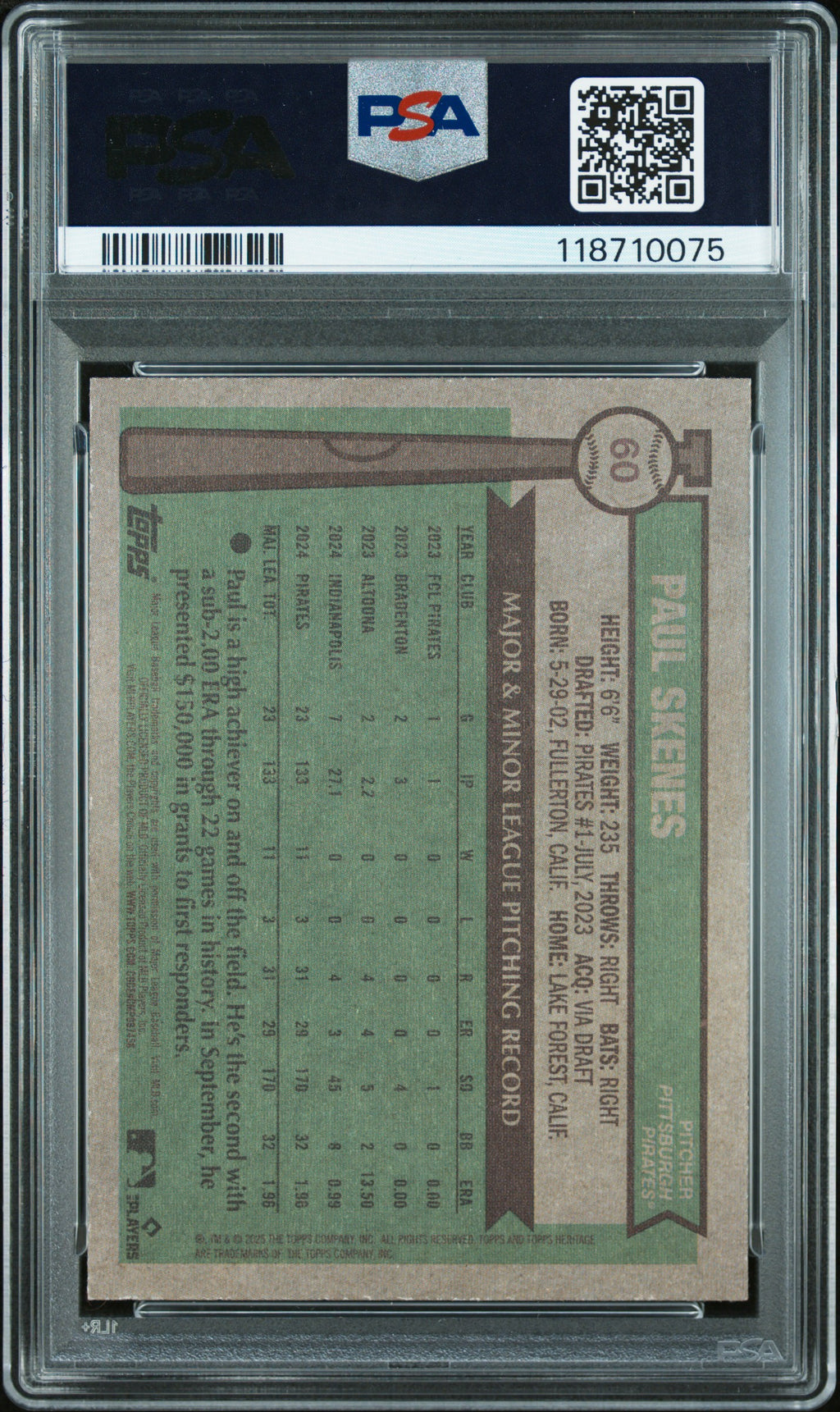2025 Topps Heritage #60 Paul Skenes Alternate Cartoon Var PSA 9