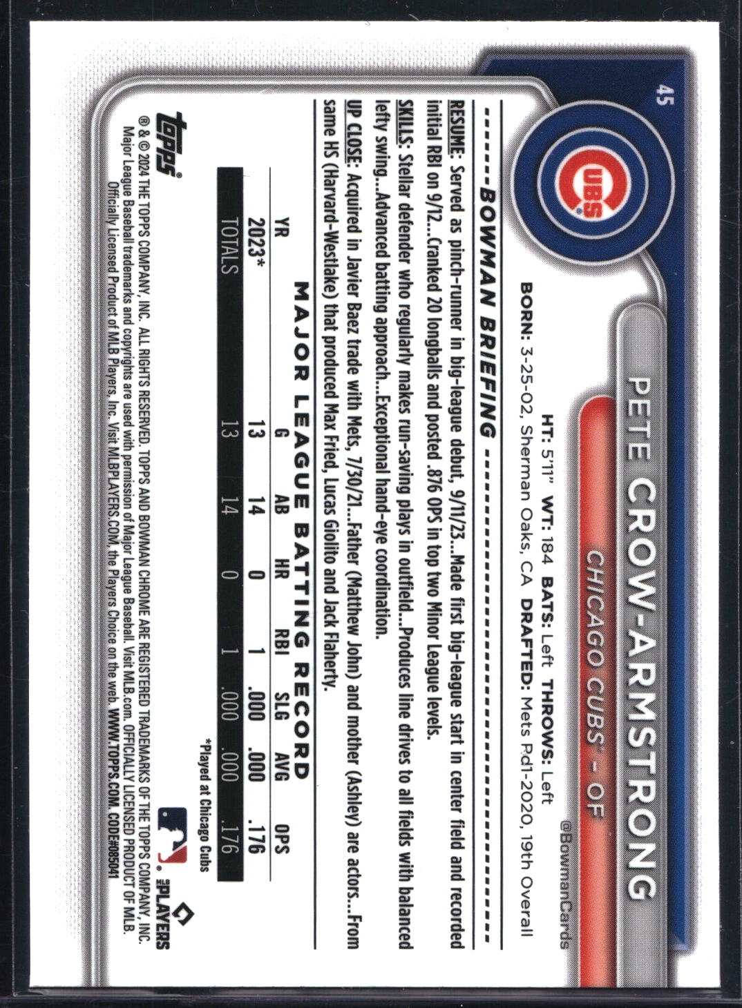 2024 Bowman Chrome #45 Pete Crow-Armstrong