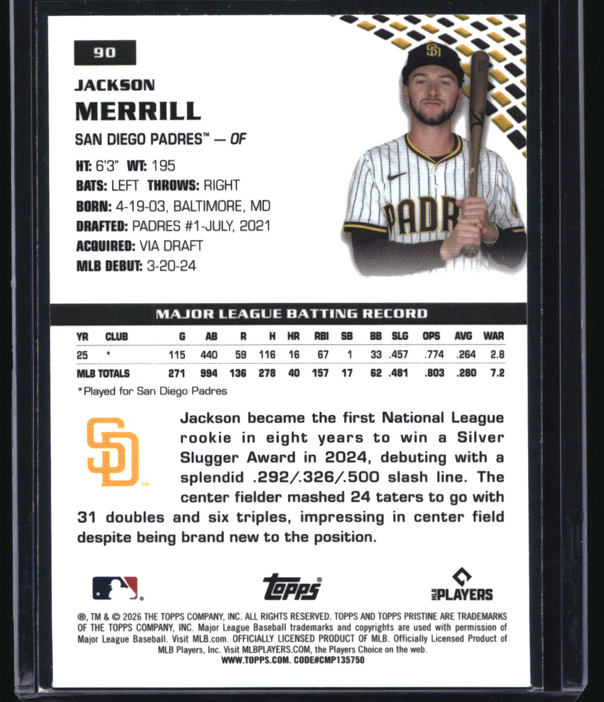 2026 Topps Pristine #90 Jackson Merrill Paint the Corners Refractor