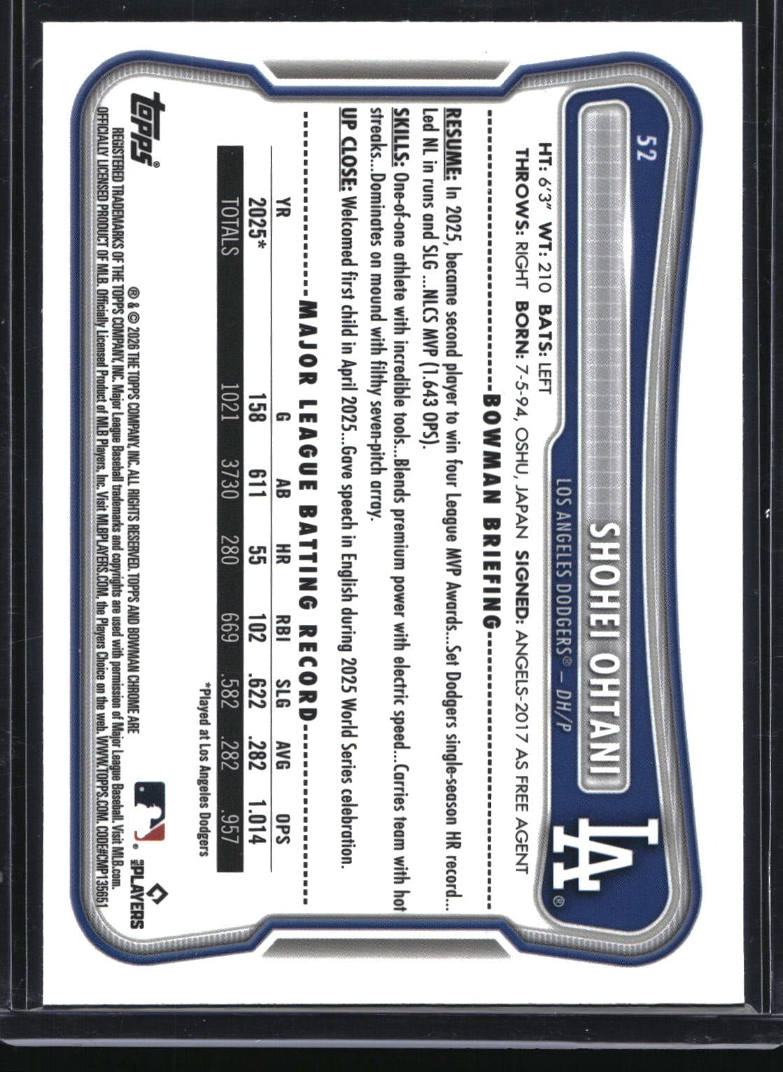 2026 Bowman #52 Shohei Ohtani Chrome Mojo Refractor