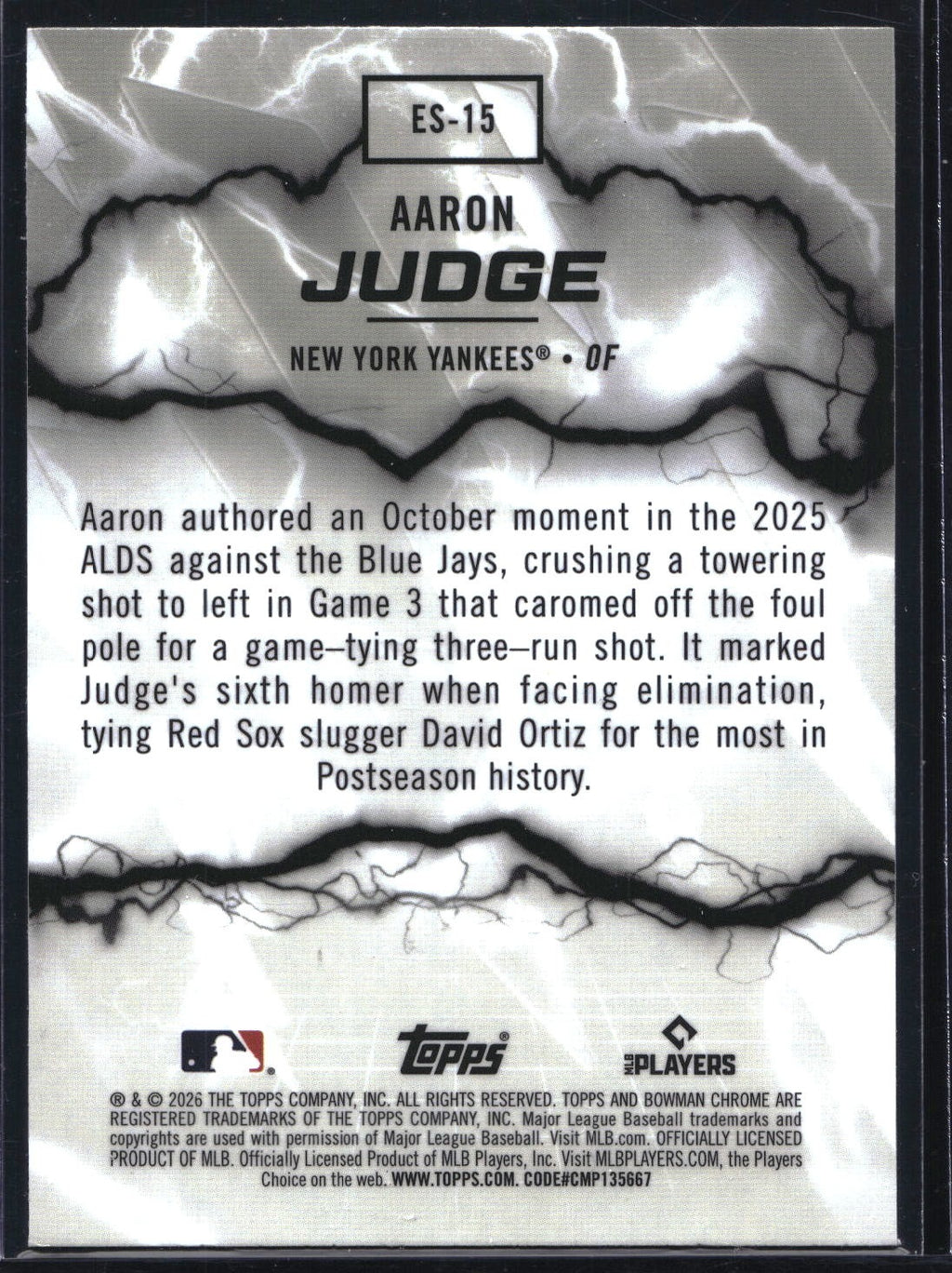 2026 Bowman #ES-15 Aaron Judge Electric Sluggers Mojo Refractor