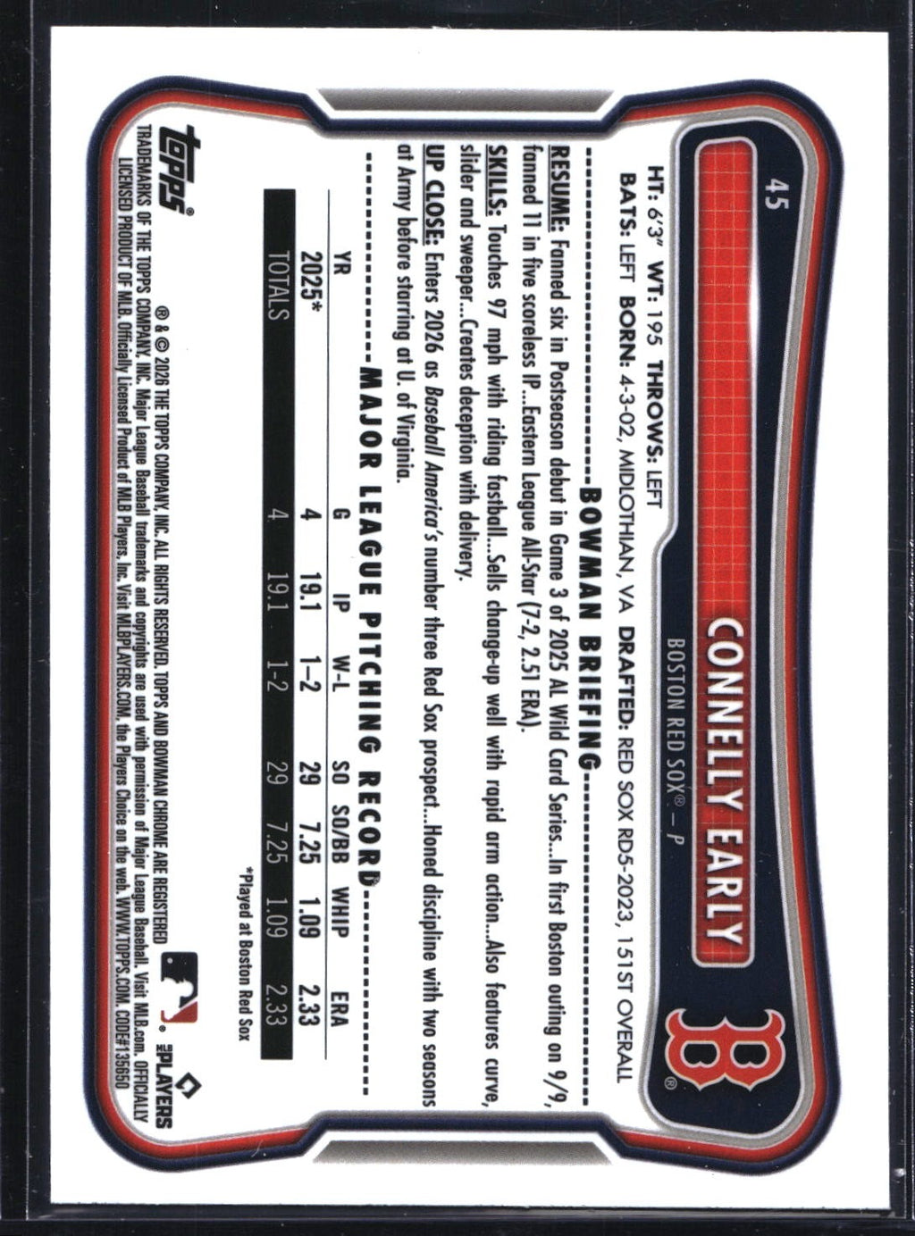 2026 Bowman #45 Connelly Early Rookie Red RC Logo