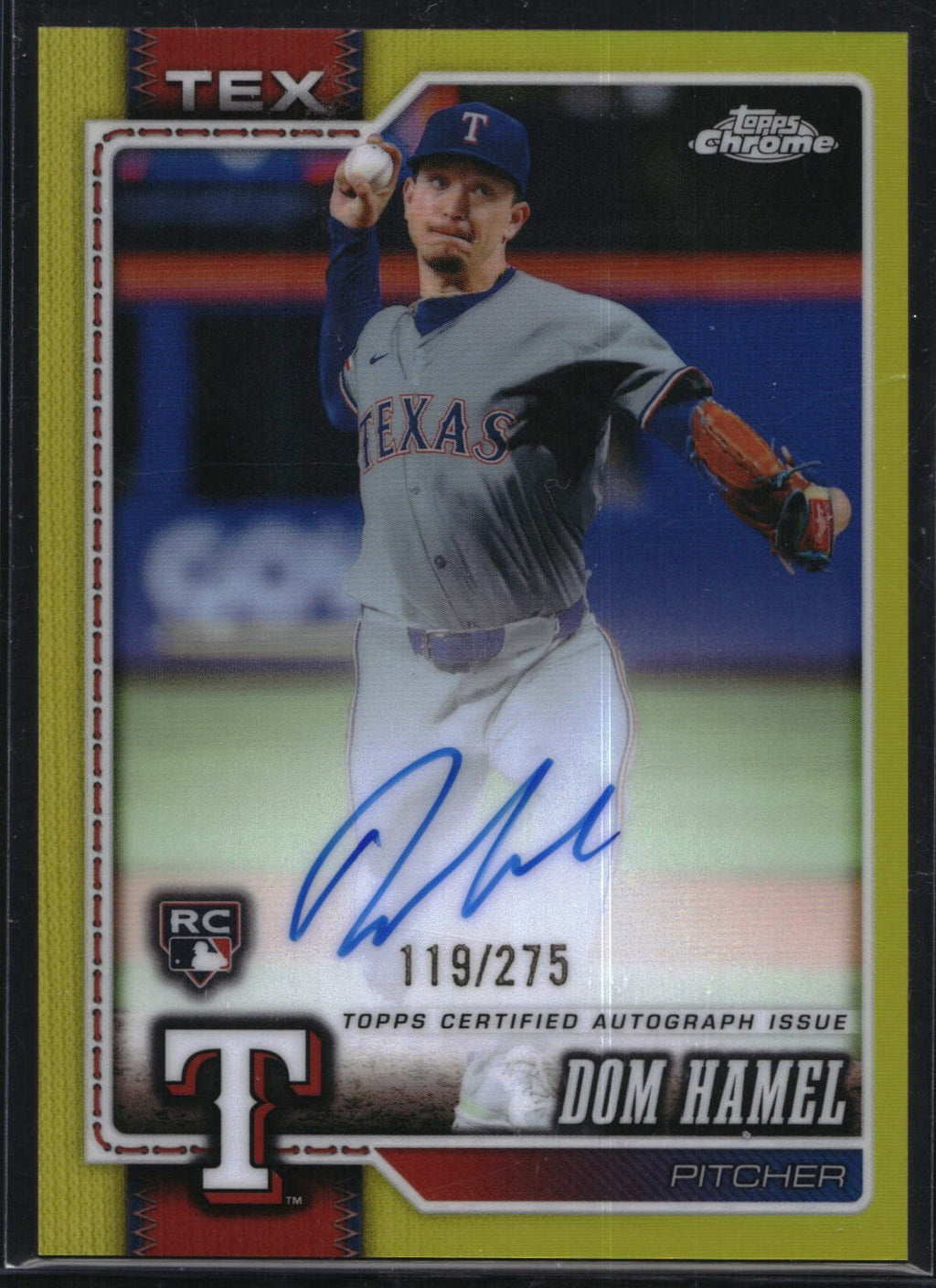 2026 Topps Chrome #RA-DH Dom Hamel Rookie Autographs Yellow Refractor #/275