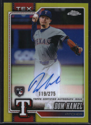 2026 Topps Chrome #RA-DH Dom Hamel Rookie Autographs Yellow Refractor #/275