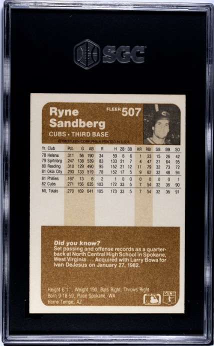1983 Fleer #507 Ryne Sandberg SGC 6