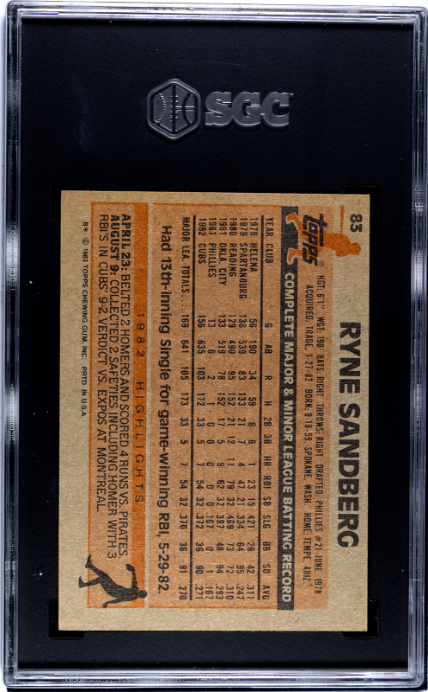1983 Topps #83 Ryne Sandberg SGC 5