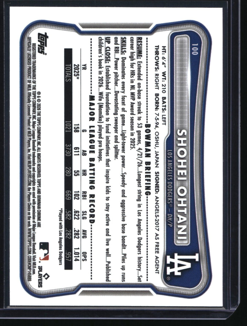 2026 Bowman Chrome #100 Shohei Ohtani Pulsar Refractor #/399