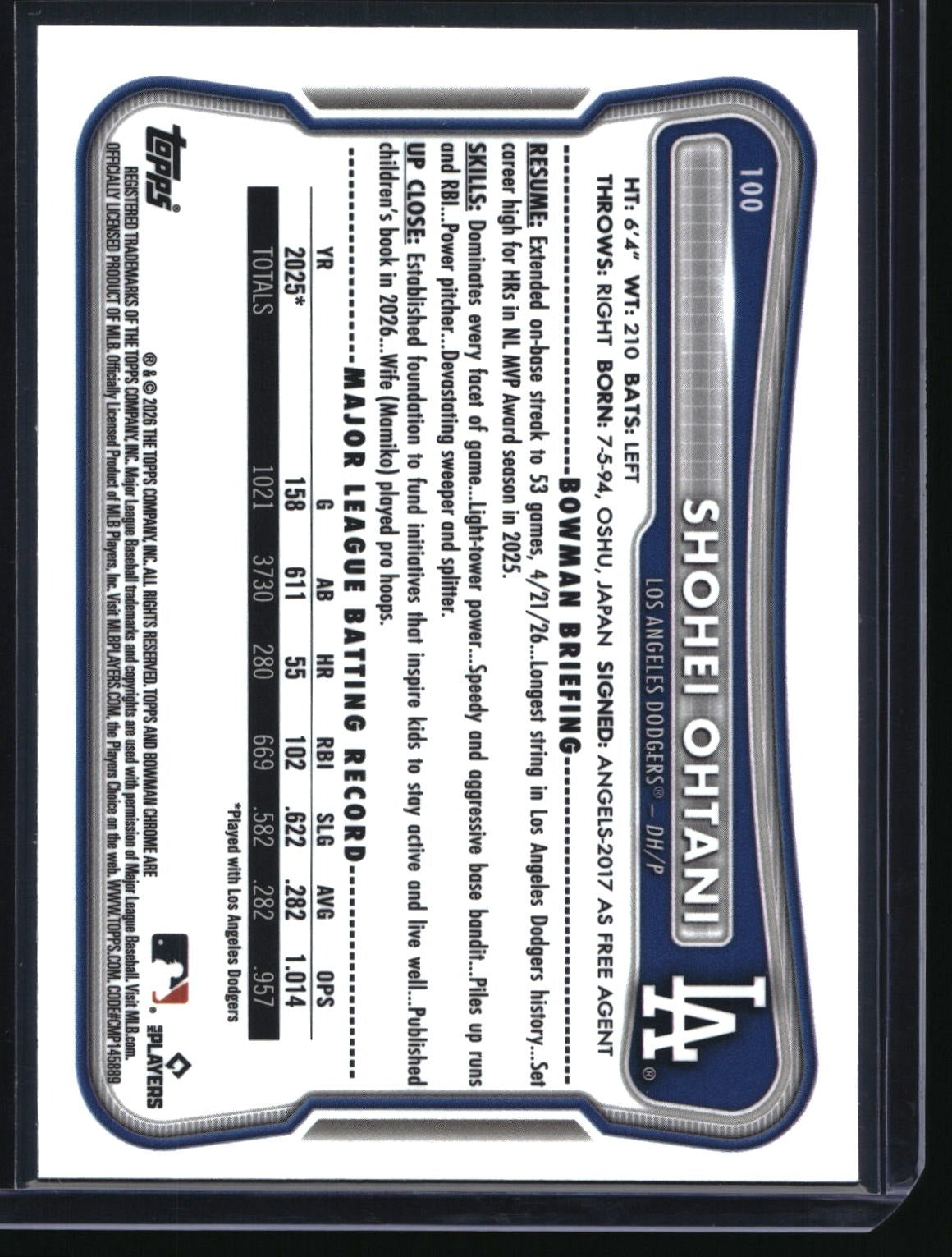 2026 Bowman Chrome #100 Shohei Ohtani Pulsar Refractor #/399