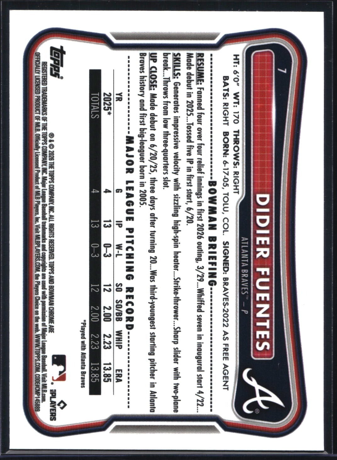 2026 Bowman Chrome #7 Didier Fuentes Pulsar Refractor #/399