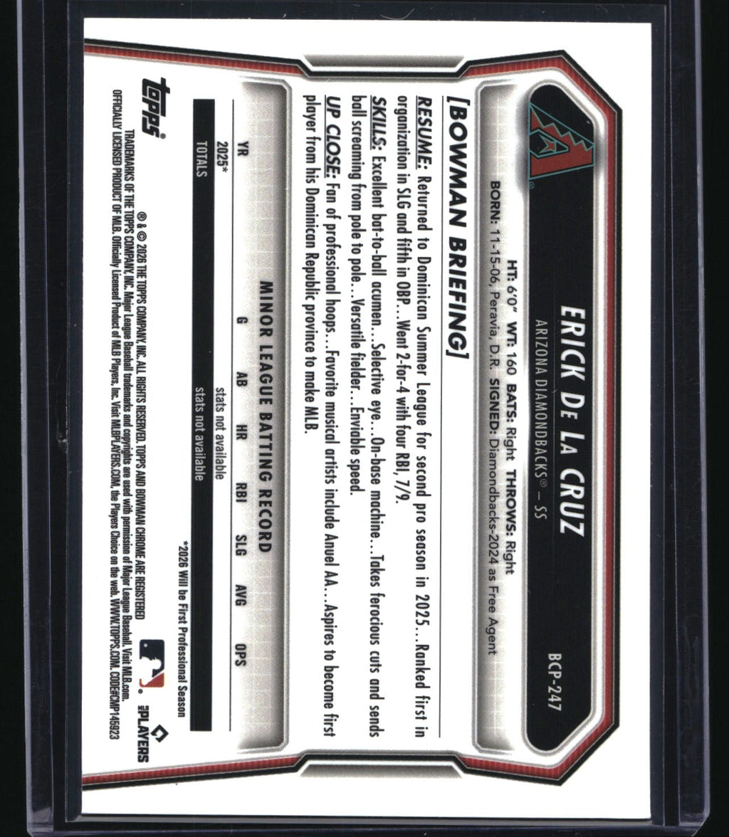 2026 Bowman Chrome BCP-247 Erick De La Cruz Prospects Purple Wave Refractor /250