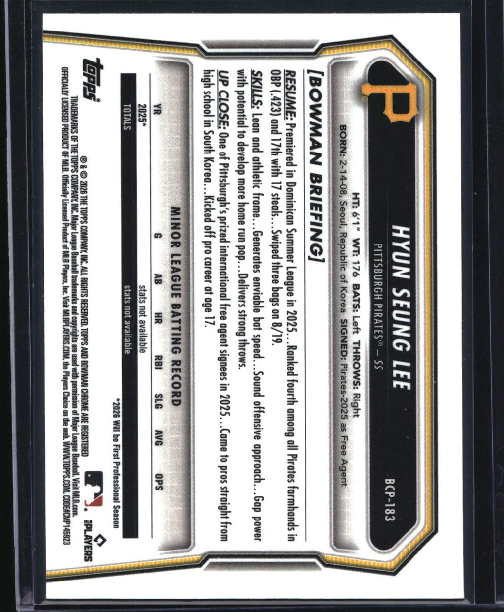 2026 Bowman Chrome #BCP-183 Hyun Seung Lee Prospects Shimmer