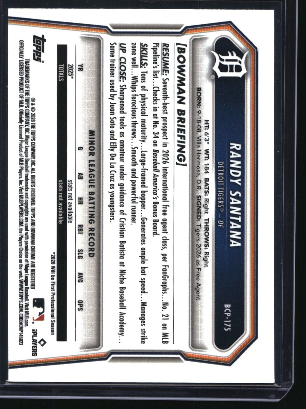 2026 Bowman Chrome #BCP-175 Randy Santana Prospects X-Fractor