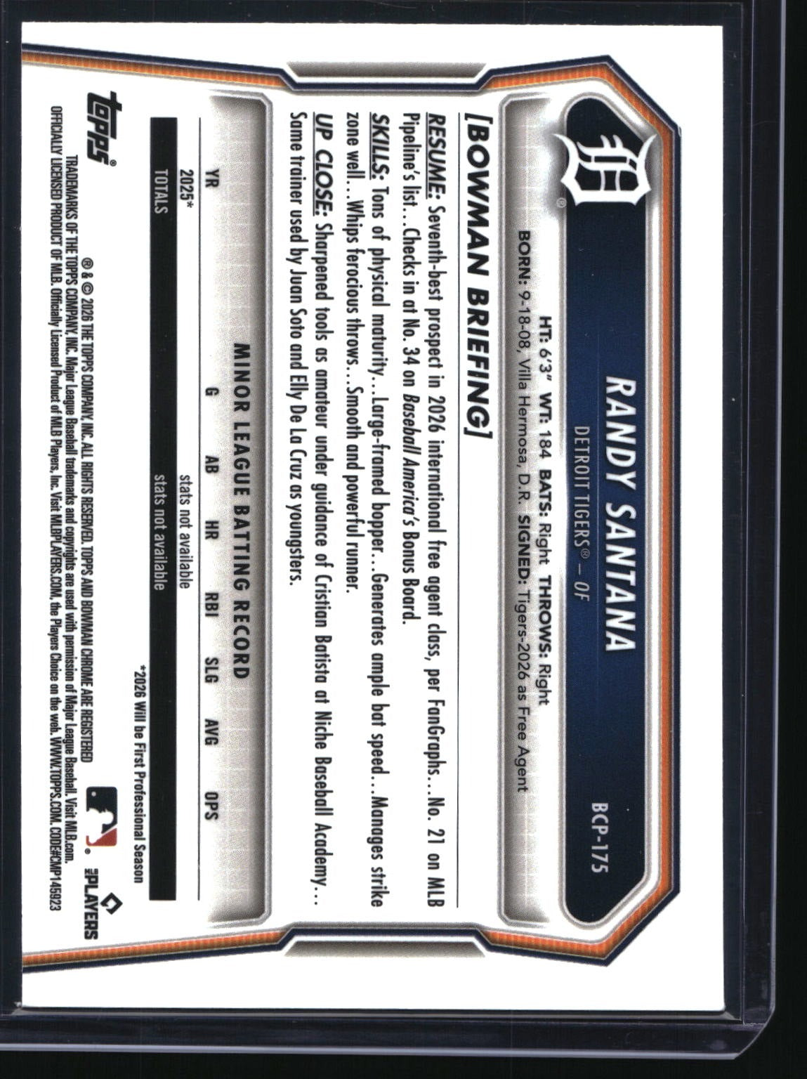 2026 Bowman Chrome #BCP-175 Randy Santana Prospects X-Fractor