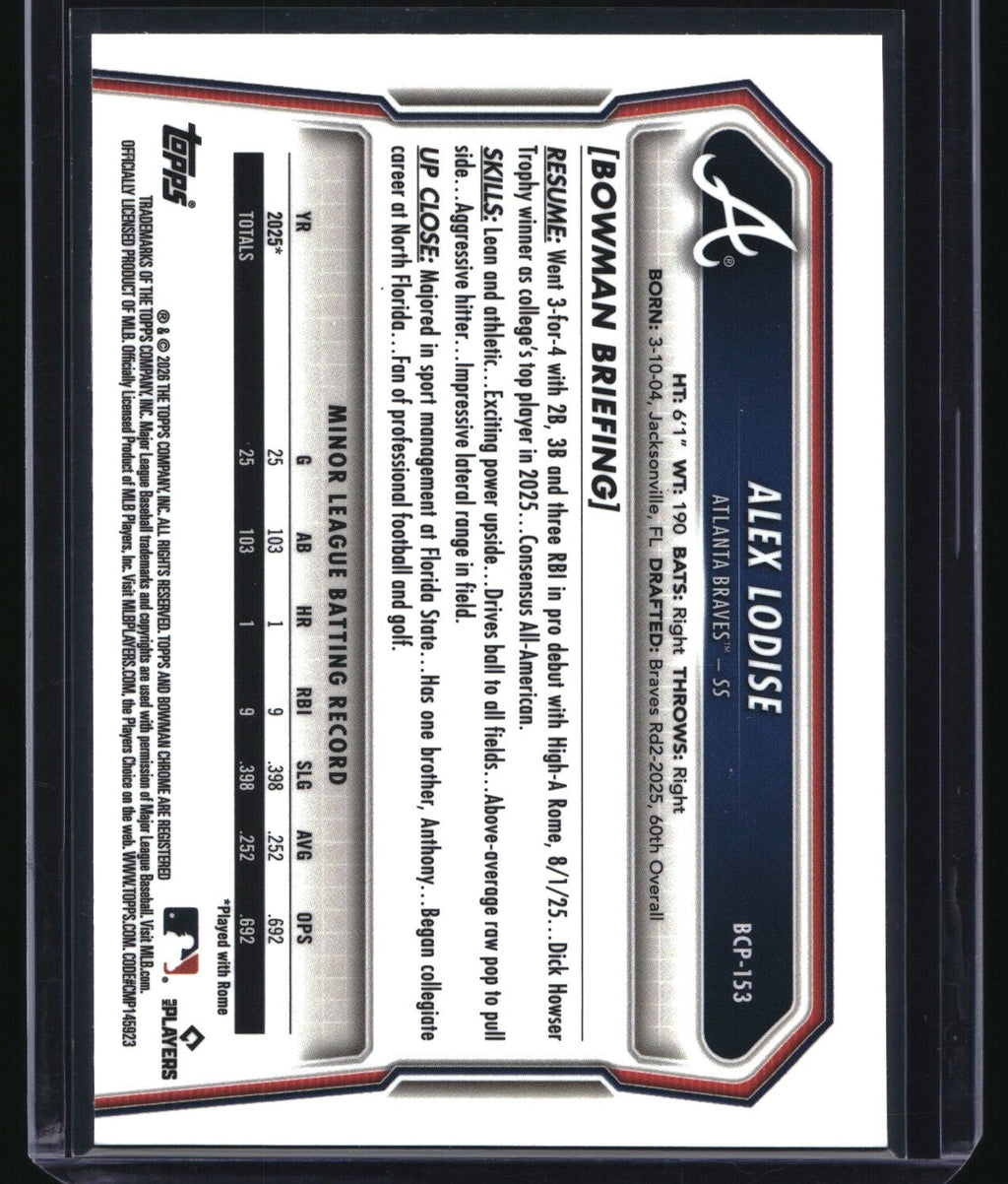 2026 Bowman Chrome #BCP-153 Alex Lodise Prospects X-Fractor