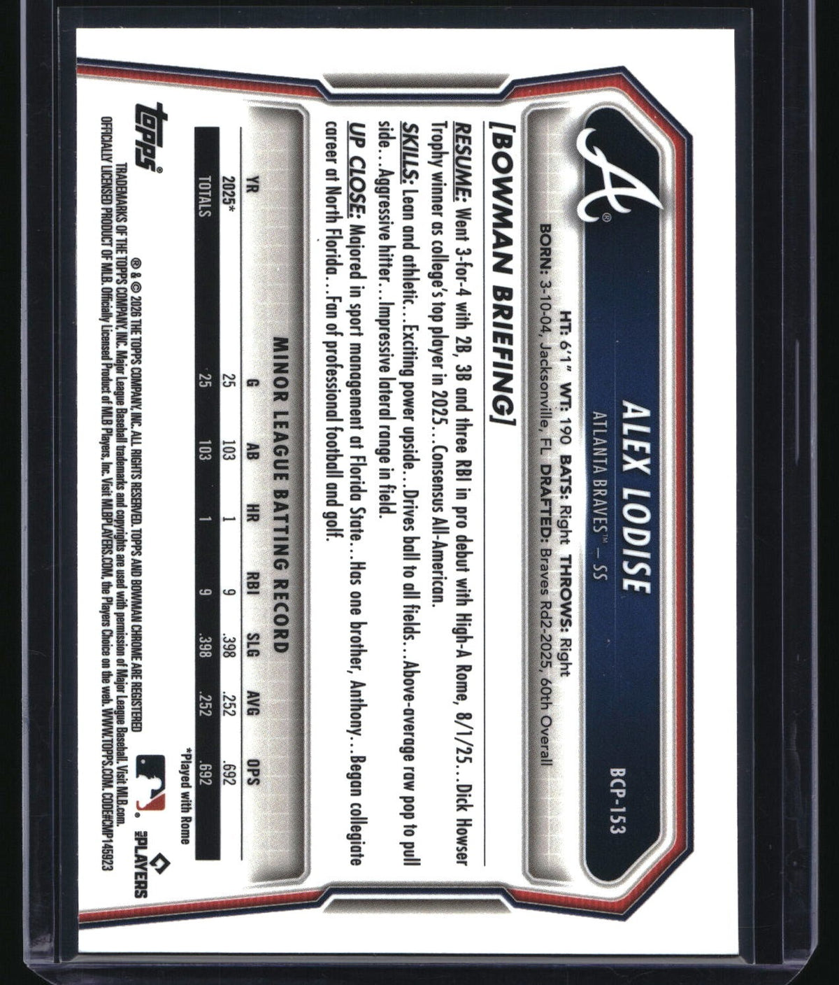 2026 Bowman Chrome #BCP-153 Alex Lodise Prospects X-Fractor