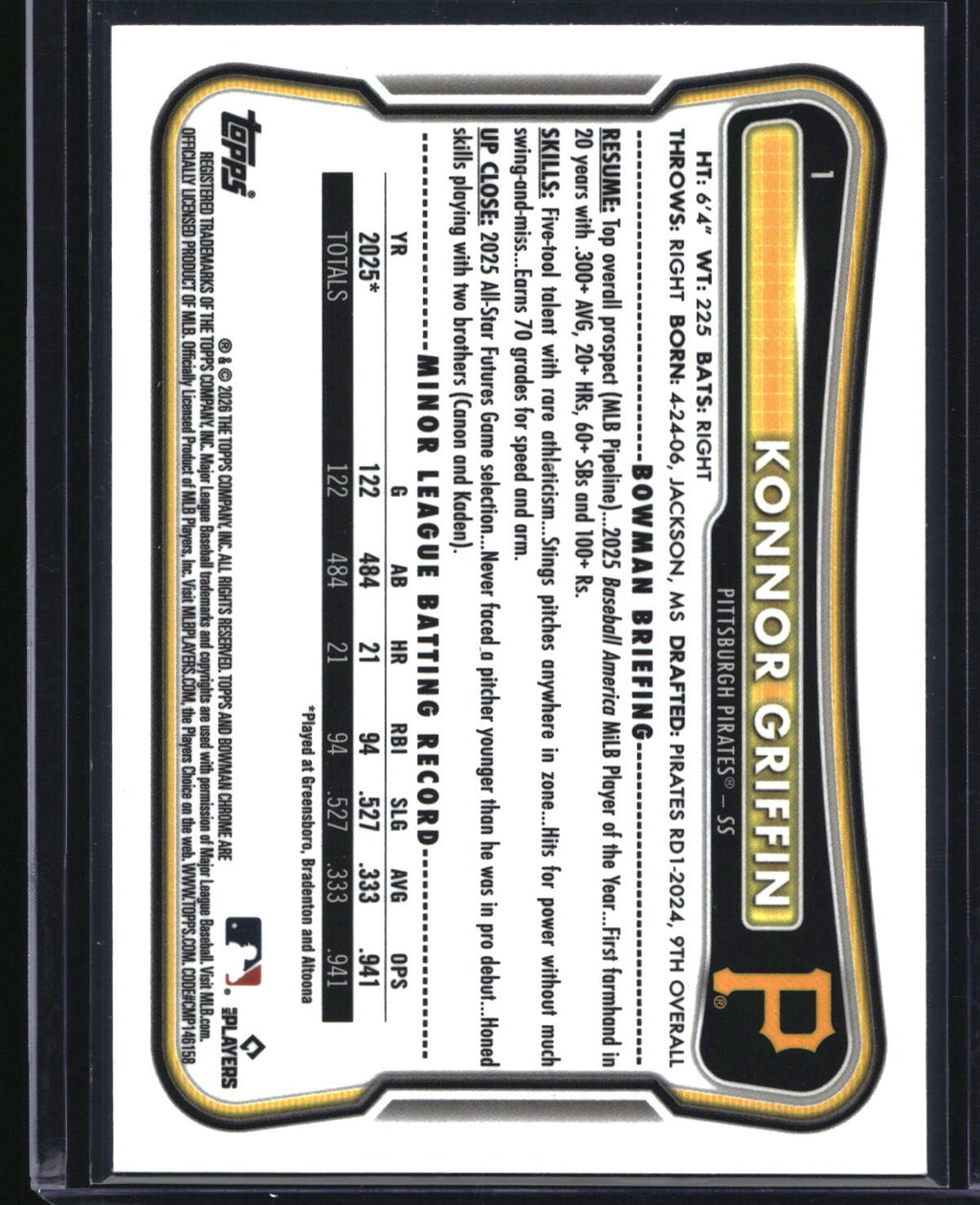 2026 Bowman Chrome #1b Konnor Griffin Red Rookie RC